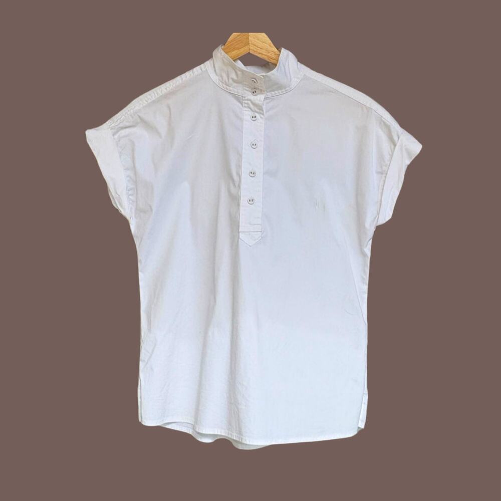 Donna Karan White Blouse | Band Collar Cotton | Size XS | Vintage